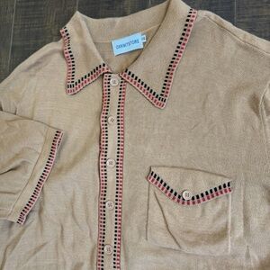 Oxknit Store Vintage Clothing 1960's Mod Style Polo With Collar Mens XXL Brown